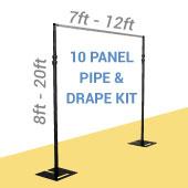 DELUXE-10 Panel Black Anodized Pipe and Drape Kit / Backdrop - 8-20 Feet Tall (Adjustable) Comes W/ 3 Piece Uprights for Maximum Height Adjustment