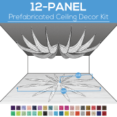 12 Panel Kit - Prefabricated Ceiling Drape Kit - 60ft Diameter - Select Drop, Fabric kind, and Color! Option for all Attachments!