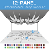 12 Panel Kit - Prefabricated Ceiling Drape Kit - 80ft Diameter - Select Drop, Fabric kind, and Color! Option for all Attachment