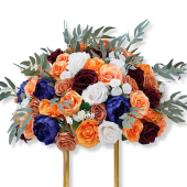 LUXE Orange & Royal Blue Rose Willow Leaves Mixed Table Centerpiece - 24 Inches