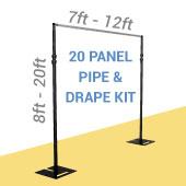 DELUXE-20 Panel Black Anodized Pipe and Drape Kit / Backdrop - 8-20 Feet Tall (Adjustable) Comes W/ 3 Piece Uprights for Maximum Height Adjustment