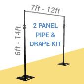DELUXE-2 Panel Black Anodized Pipe and Drape Kit / Backdrop - 6-14 Feet Tall (Adjustable) Comes W/ 3 Piece Uprights for Maximum Height Adjustment