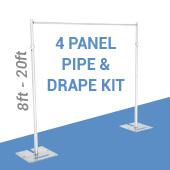DELUXE-4 Panel Pipe and Drape Kit / Backdrop - 8-20 Feet Tall (Adjustable) Comes W/ 3 Piece Uprights for Maximum Height Adjustment