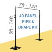 DELUXE-40 Panel Black Anodized Pipe and Drape Kit / Backdrop - 6-14 Feet Tall (Adjustable) Comes W/ 3 Piece Uprights for Maximum Height Adjustment