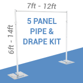 DELUXE-5 Panel Pipe and Drape Kit / Backdrop - 6-14 Feet Tall (Adjustable) Comes W/ 3 Piece Uprights for Maximum Height Adjustment