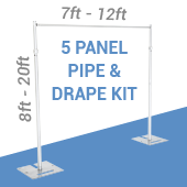 DELUXE-5 Panel Pipe and Drape Kit / Backdrop - 8-20 Feet Tall (Adjustable) Comes W/ 3 Piece Uprights for Maximum Height Adjustment