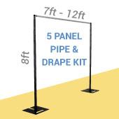 5-Panel Black Anodized Pipe and Drape Kit / Backdrop - 8 Feet Tall (Non-Adjustable)
