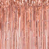Sparkling Metallic Foil Fringe Curtain 96" - 12 Pieces - Rose Gold