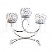 Decostar™ Silver Crystal Bead Tabletop Low Candelabra - 14" x 5" x 12"