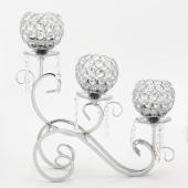 Decostar™ Silver and Crystal Bead Tabletop Low Candelabra - 16" x 4" x 15¼"