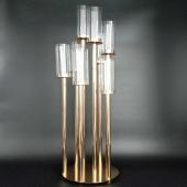 Round Metal Cluster Candle Holder, Eight Arm 42"- Gold