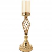 DECOSTAR™ 23.5in Twisted Metal Candle Holder With Cylinder Hurricane - Gold