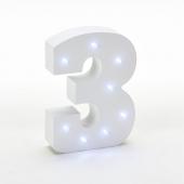 Decostar™ Wooden Vintage LED Marquee Freestanding Number 3 - White