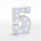 Decostar™ Wooden Vintage LED Marquee Freestanding Number 5 - White