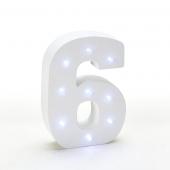 Decostar™ Wooden Vintage LED Marquee Freestanding Number 6 - White