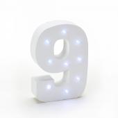 Decostar™ Wooden Vintage LED Marquee Freestanding Number 9 - White
