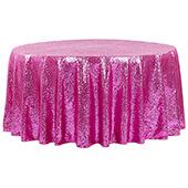 120" Round Sequin Tablecloth - Fuchsia