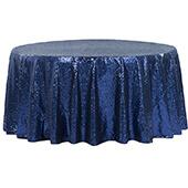 132" Round Sequin Tablecloth - Navy Blue