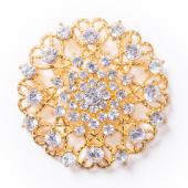 DecoStar™ Ornate Diamond-Encrusted Round Brooch in Gold