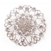 DecoStar™ JUMBO Round Ornate Diamond-Studded Brooch in Silver