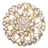DecoStar™ JUMBO Round Ornate Diamond-Studded Brooch in Gold