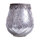 DecoStar™ Diamond Design Mirrored Glass w/ Antiqued Black Metal Trim Candle Holder - 5.5" - 6 PACK