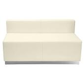 Titan Series Champagne Leather Loveseat With Brushed Stainless Steel Base