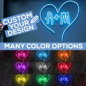 Custom Neon Sign Your Initials in Monogram Heart - Choose your Size and Color!