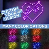 Custom Neon Sign Your Initials in Monogram Heart w/ Arrow - Choose your Size and Color!