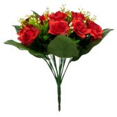 Artificial 13 Head Rose Bush 15" - Red