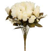 Artificial 18 Head Rose Bud Bush 15" - White