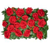 Artificial Rose and Green Leaf Flower Mat - Red