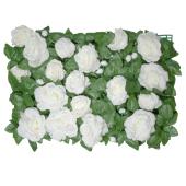 Artificial Rose and Green Leaf Flower Mat - White