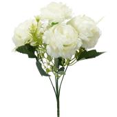 Artificial 5 Head Peony Bush 12" - White