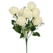 Artificial 5 Head Rose Bush 12" - White