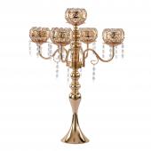 Crystal Candelabra Globe Seville, Five Arm 25"- Gold