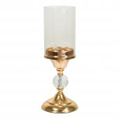 Metal Candle Holder With Cylinder Glass Shade 12½" -  Gold