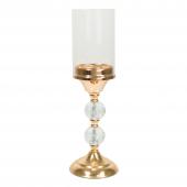 Metal Candle Holder With Cylinder Glass Shade 15½" -  Gold