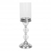 Metal Candle Holder With Cylinder Glass Shade 15½" -  Silver