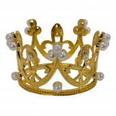 Metal Royal Crown with Rhinestones and Pearls - Gold