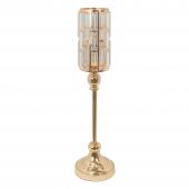 Metal Cylinder Candle Holder With Crystal 22" - Gold