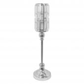 Metal Cylinder Candle Holder With Crystal 25" - Silver