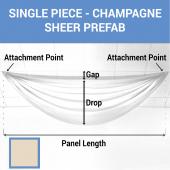 Single Piece - Champagne Sheer Prefabricated Ceiling Drape Panel - Choose Length and Drop!