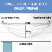 Single Piece - Teal Blue Sheer Prefabricated Ceiling Drape Panel - Choose Length and Drop!