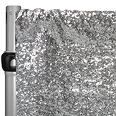 Silver Sequin Backdrop Curtain w/ 4" Rod Pocket by Eastern Mills - 10ft Long x 9.5ft Wide
