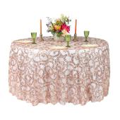 Sequin Looping Leaves Tablecloth Overlays 120" Round - Blush/Rose Gold