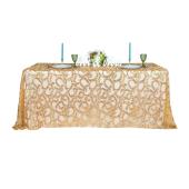 Sequin Looping Leaves Tablecloth Overlay 90"x132" Rectangle - Gold