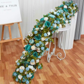 LUXE Blue Rose with Greenery Mixed Table Runner - 78 Inches