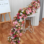 LUXE Mix Pink Rose with Greenery Table Runner - 78 Inches