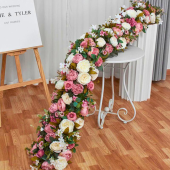 LUXE Pink & White Rose with Greenery Mixed Table Runner - 78 Inches